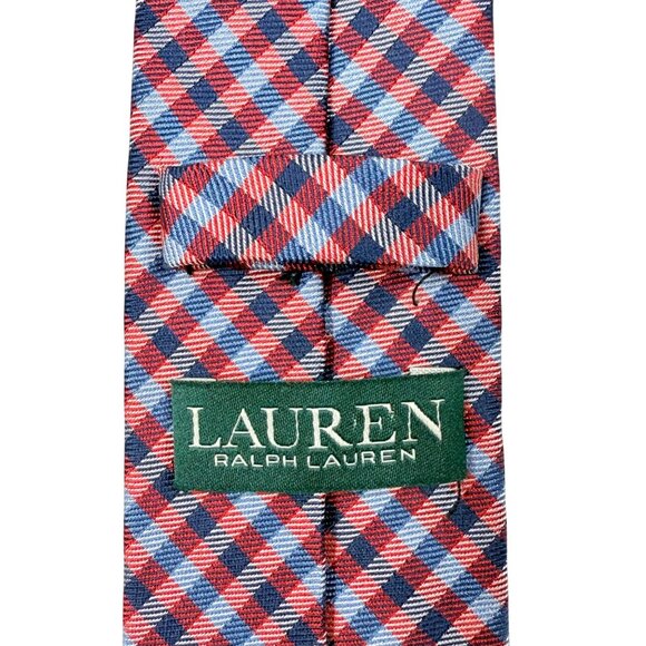 Lauren Ralph Lauren Red & Blue Plaid Silk Men's Tie Classic Pattern - 52 x 2.75" - Picture 6 of 6